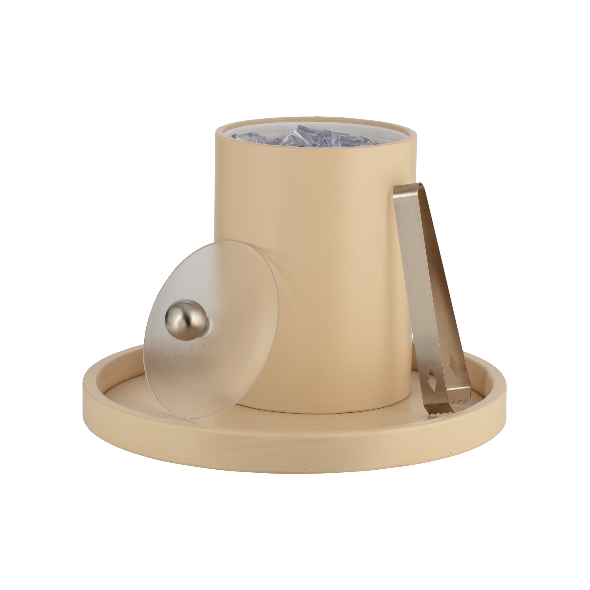 Off White | Core Tall Leatherette Ice Bucket with acrylic cover and brushed stainless Astro knob, designed for sleek and sophisticated guestroom decor.