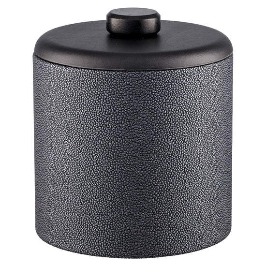 Abyss | Contemporary Shagreen 2qt Ice Bucket with a unique dome material lid and rustic brown wood disk, ideal for serving ice at upscale events.