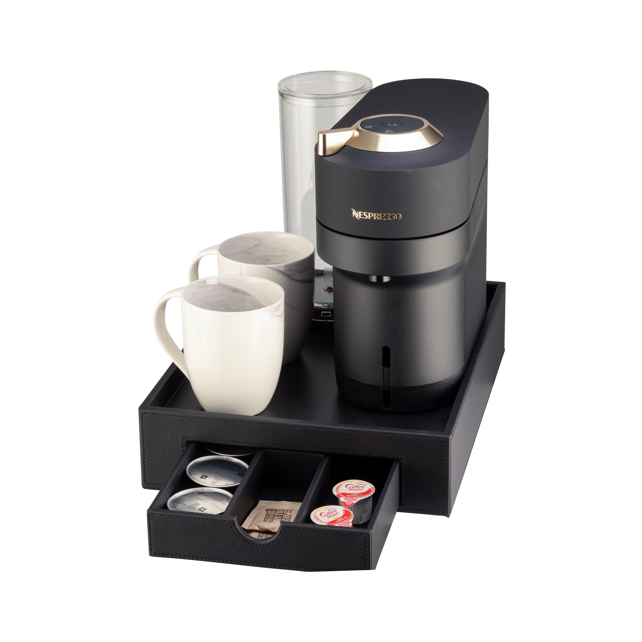 Wake-Up Call Black Coffee Tray with Drawer | Erwyn Products
