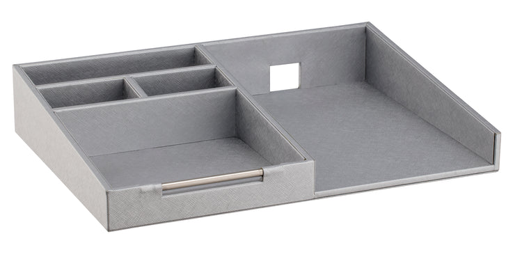 Silver Lining | Silver coffee tray with compartments on a white background.