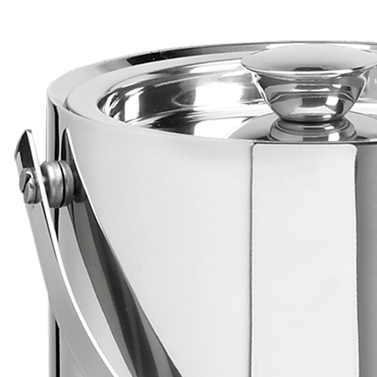 Polished Stainless Steel | Up close view of the Linea 3QT ice bucket highlighting a sleek profile and modern stainless steel finish.