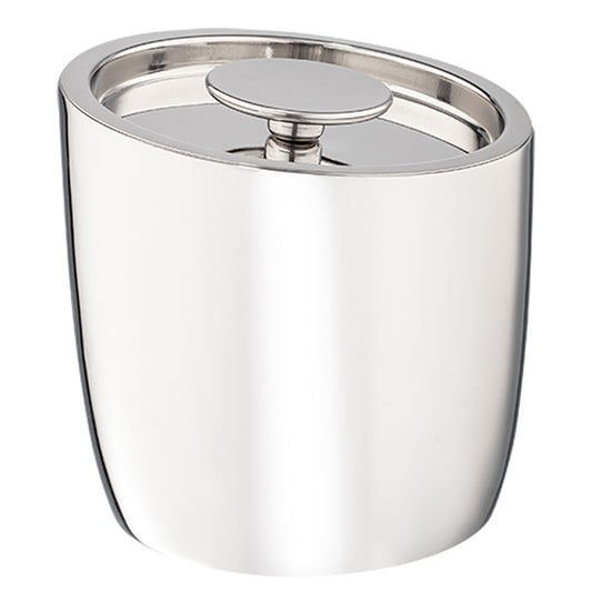 Polished Stainless Steel | Angled side profile of the modern Slant 1.6QT Ice Bucket showcasing its unique slanted design.