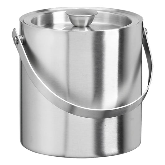 Brushed Stainless Steel | A sleek, modern ice bucket featuring a stainless-steel finish with a handle. Perfect for hotel guestrooms.