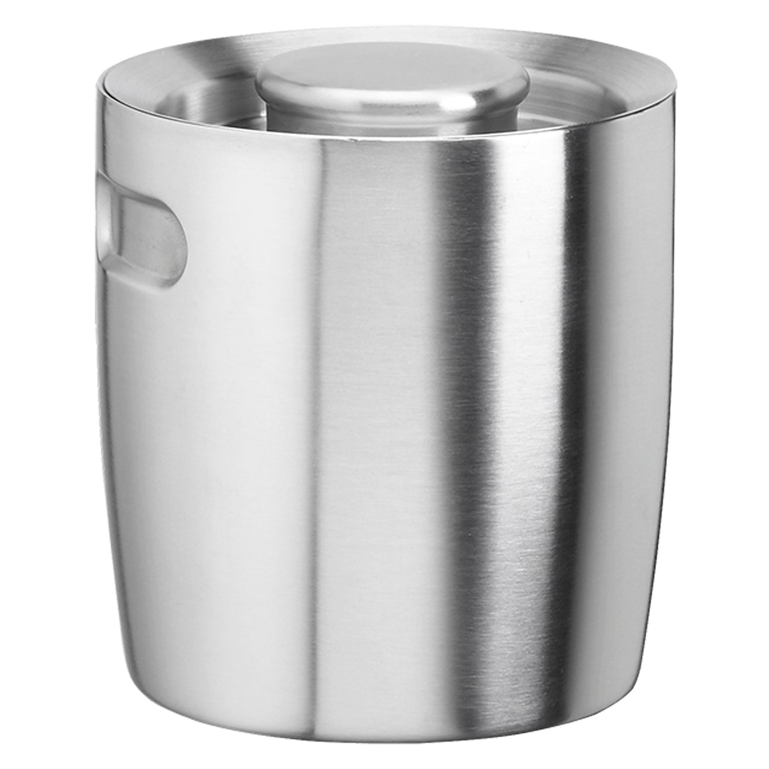 Brushed Stainless Steel | Front view of the ergo 1.5QT ice bucket highlighting its smooth, ergonomic shape. 