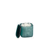 Turquoise | A small square teal container with a matching lid leaning against it, shown open with white cotton balls or a similar soft white material inside, on a plain white background.