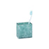 Turquoise | A square teal bathroom toothbrush holder with a white toothbrush inside, set against a plain white background.