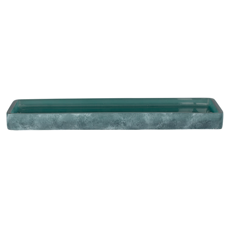Turquoise | Front image of the ocean waves amenity tray for bathrooms on a white surface.