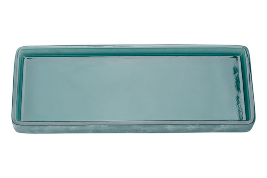 Turquoise | A rectangular resin bathroom tray with rounded corners and a glossy finish, shown from a top-down view on a plain white background.