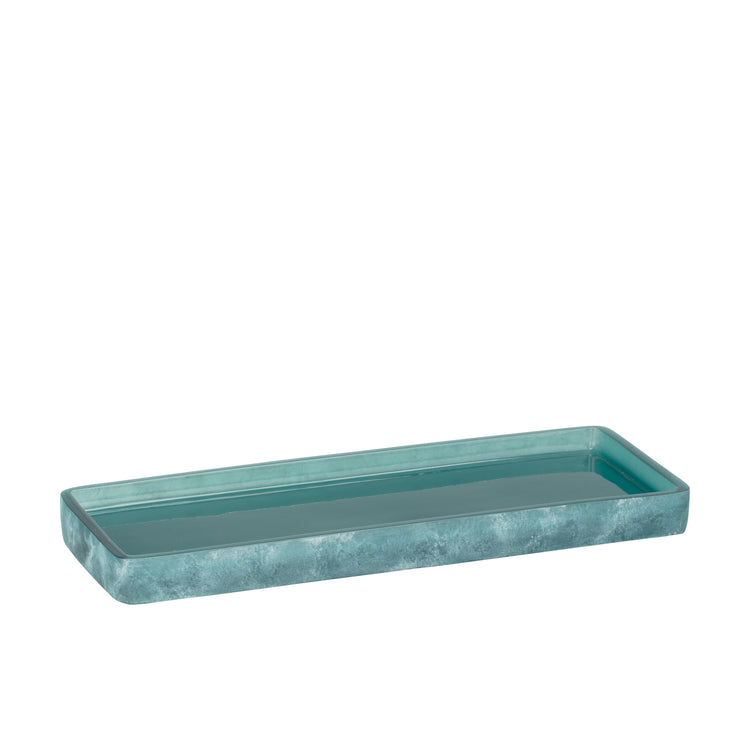 Turquoise | rectangle resin amenity tray on a white background.