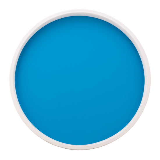 Process blue with white | Bright Rainbow 14" Round Serving Tray accented with a white rim, perfect for adding a pop of color to your table.