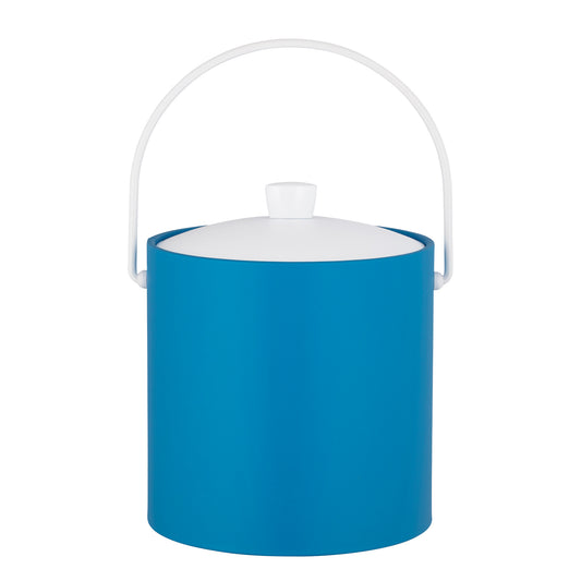 Process blue and white | Fun Rainbow 3qt Ice Bucket with a white bale handle, designed for easy carrying and serving at parties.