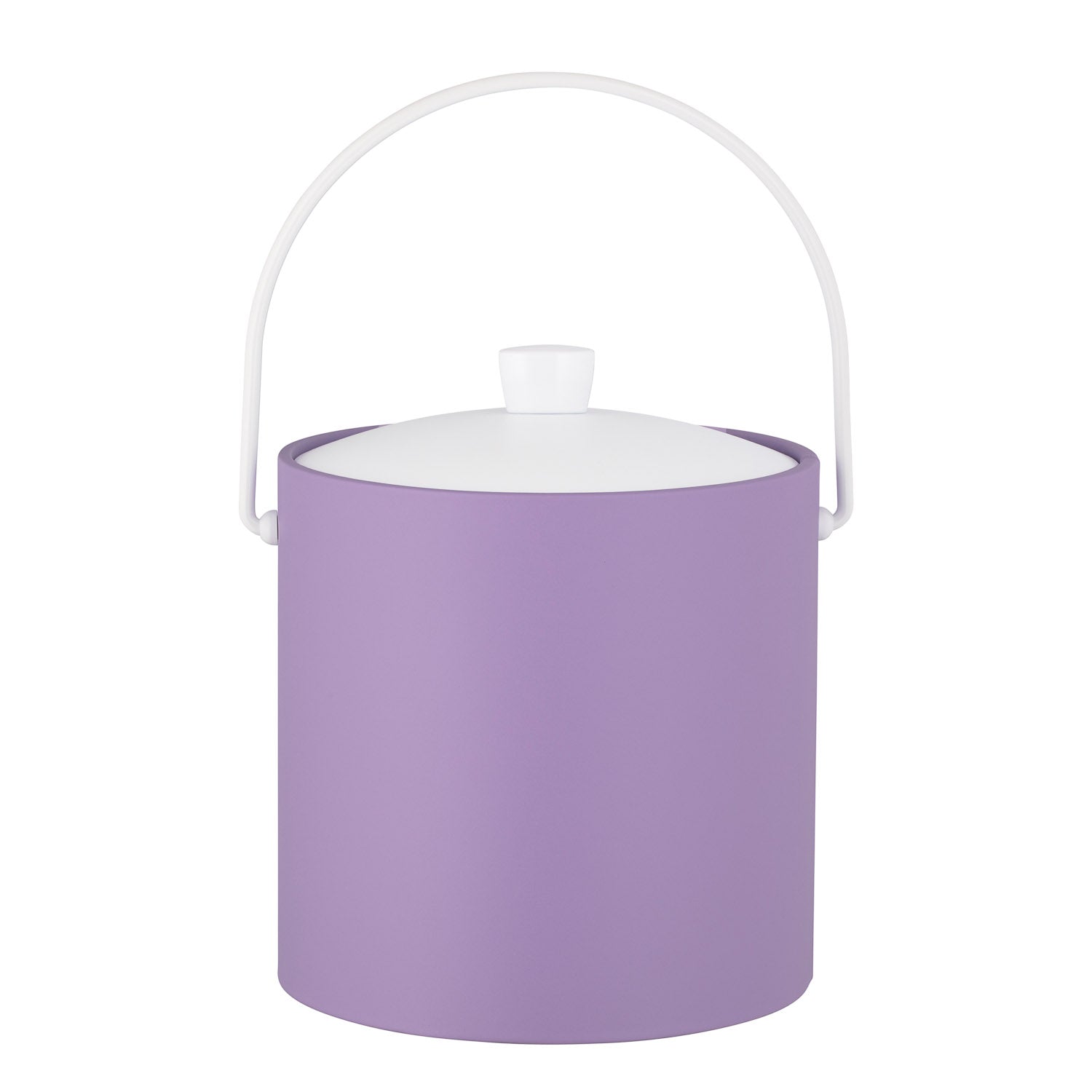 Lavender with White | Radiant Rainbow 3qt Ice Bucket with a smooth white cover and arc knob, designed for serving ice in style.