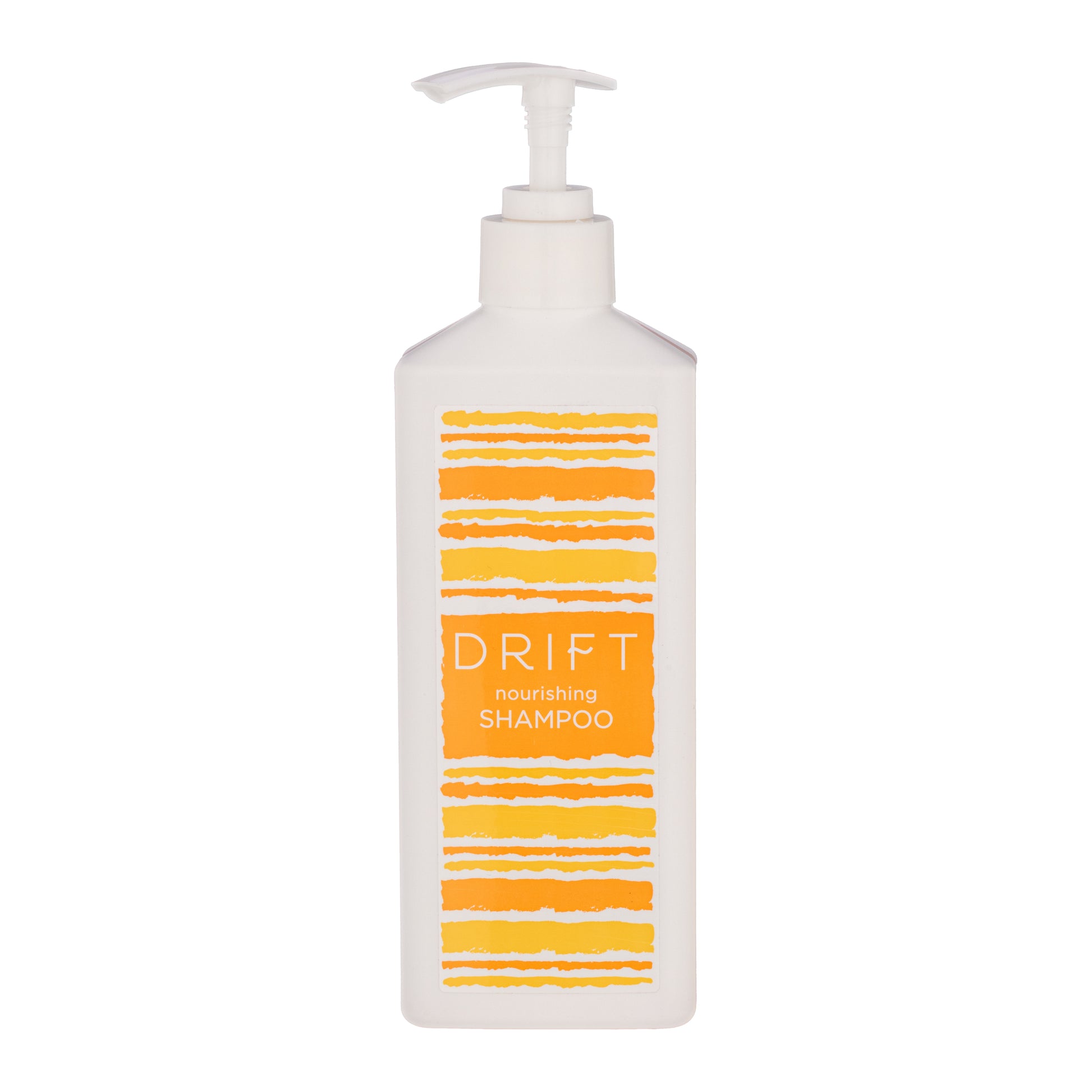 White | Drift shampoo pump bottle with a hideaway slot in the back on a white background.