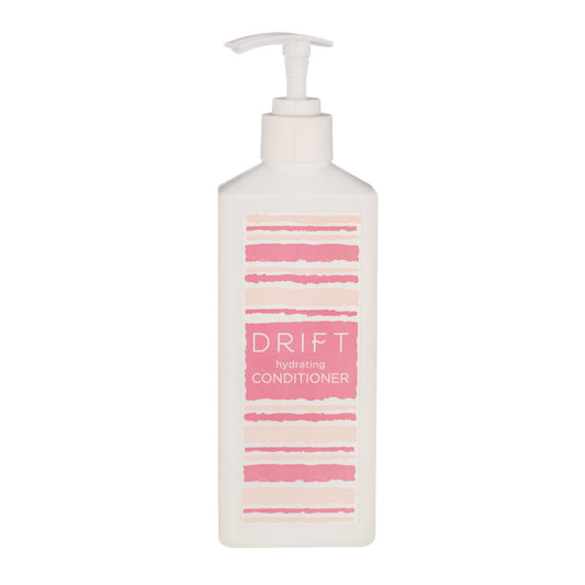 White | Drift hydrating conditioner pump bottle with monoi oil to soften hair.