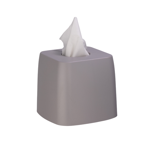 Ash | Gray tissue box with tissues on a white background