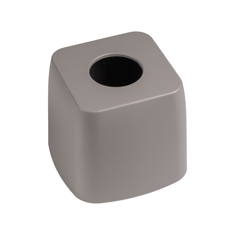 Ash | Gray square-shaped tissue box cover with a circular opening on a white background
