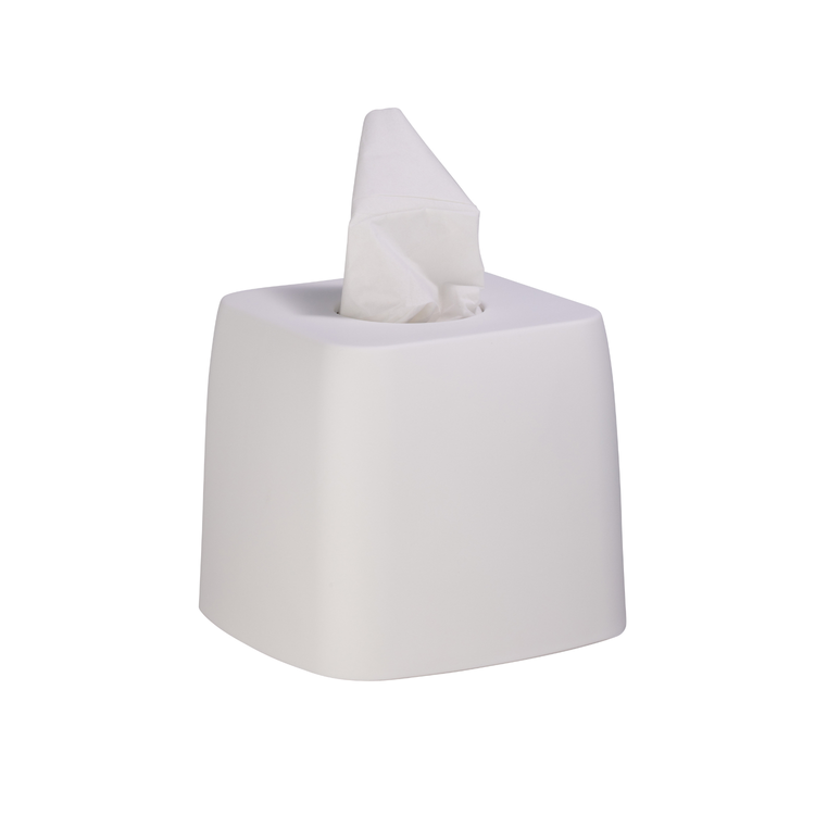 White | tissue box with tissues on a white background