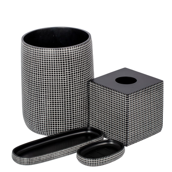 Black & White | Complete Mesh Line bath accessories set displayed featuring a modern textured design for a stylish touch.