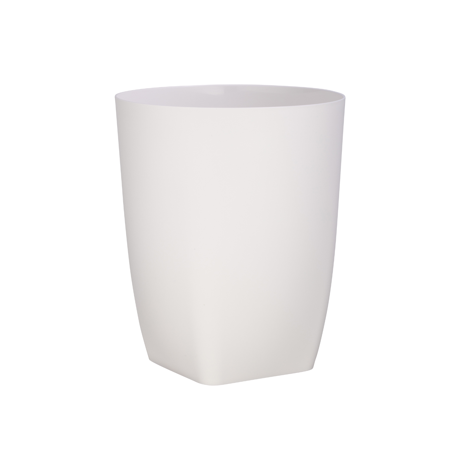 White | Resin 8qt wastebasket on a white surface.